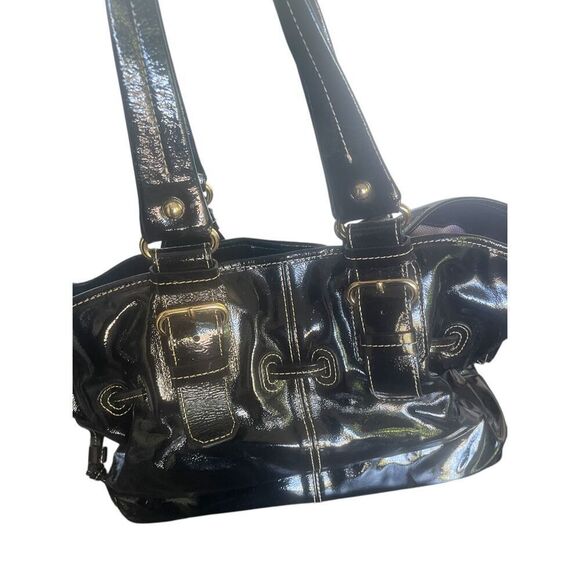 Dooney & Bourke Medium Chiara Patent Leather Drawstring Satchel Bag Black - Picture 2 of 16